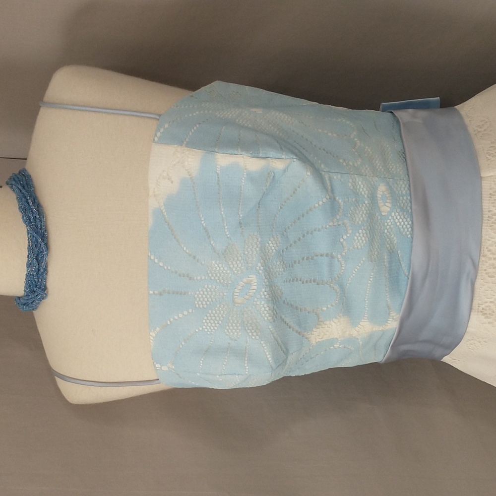 60s Vintage Pastel Blue & White Gown Maxi Dress Party Prom Feminine w Flower - Picture 4 of 13